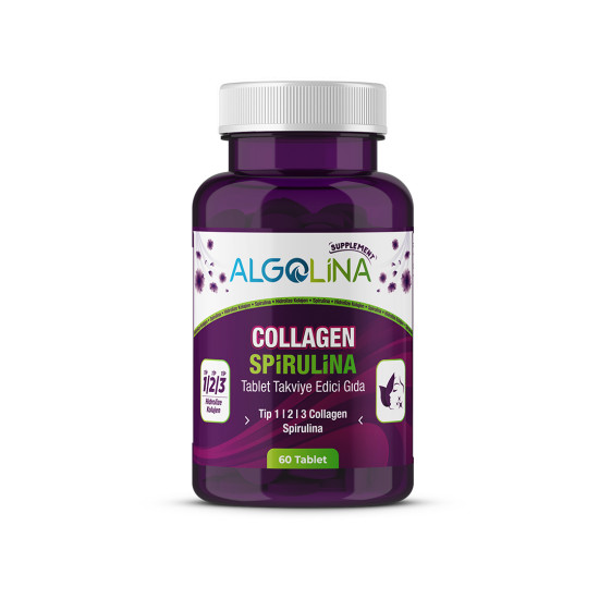 Algolina Collagen+Spirulina Tablet Takviye Edici Gıda -1260 mg 60 Tablet-(Kolajen Tip 123) (2 adet)