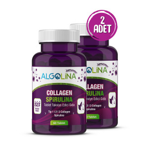 Algolina Collagen+Spirulina Tablet Takviye Edici Gıda -1260 mg 60 Tablets-(Kolajen Tip 123) (2 adet)