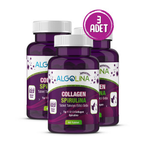 Algolina Collagen+Spirulina Tablet Takviye Edici Gıda -1260 mg 60 Tablets-(Kolajen Tip 123) (3 adet)